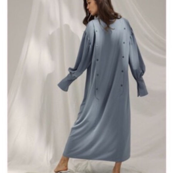Nap Loungewear Drape Shirt Robe Maxi Dress in frost blue M - Picture 2 of 9